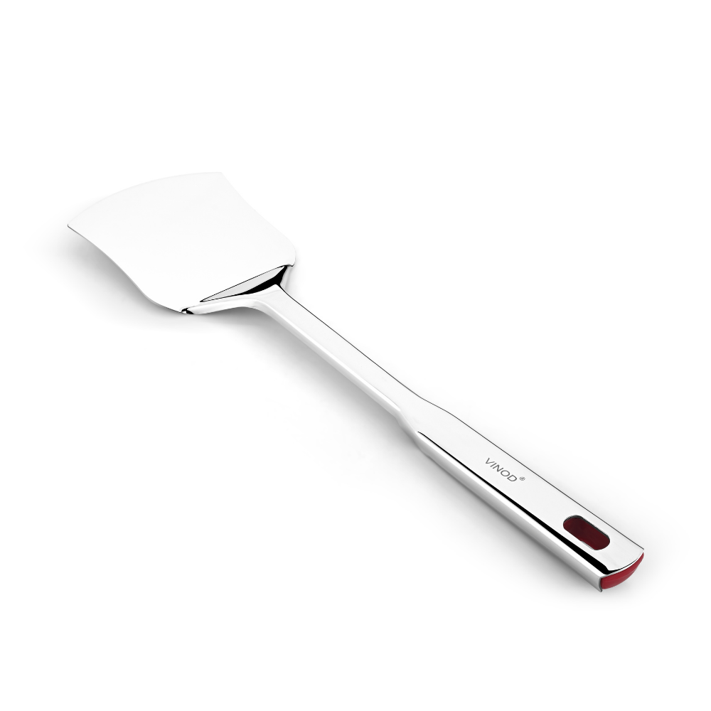 विनोद स्टेनलेस क्वींस स्टील रोटी टर्नर हैवी गेज फ्लैट प्लेन कुकिंग स्पून स्टील स्पैटुला I 2 का सेट I नंबर 1