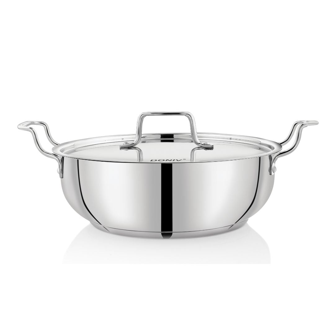 Vinod – Doniv Stainless Steel Majestic Sandwich Bottom Kadai with Steel Lid (5 Liter/ 30 cm) - Induction Friendly