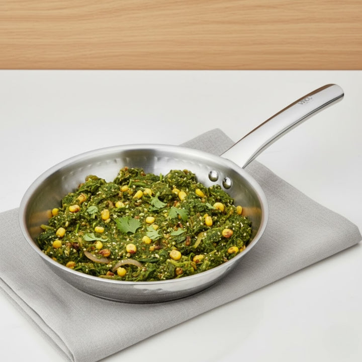 Vinod – Claro Heavy Gauge Stainless Steel Hammered Fry Pan with 1.5 mm Thickness 1400 ml