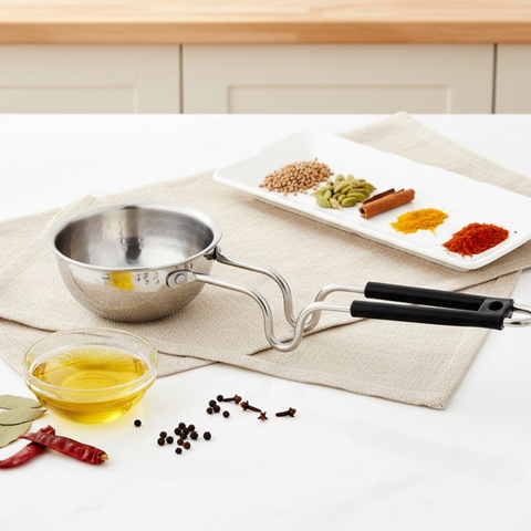 Vinod claro heavy gauge stainless steel hammered tadka pan, 1.5 mm, front view