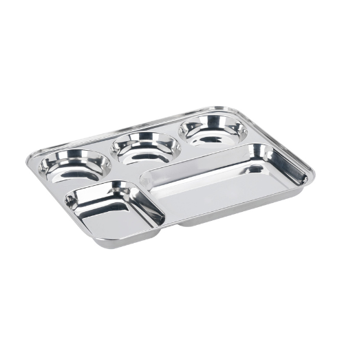 Vinod Stainless Steel Mess Tray With 5 Compartment steel Thali 2 pcs