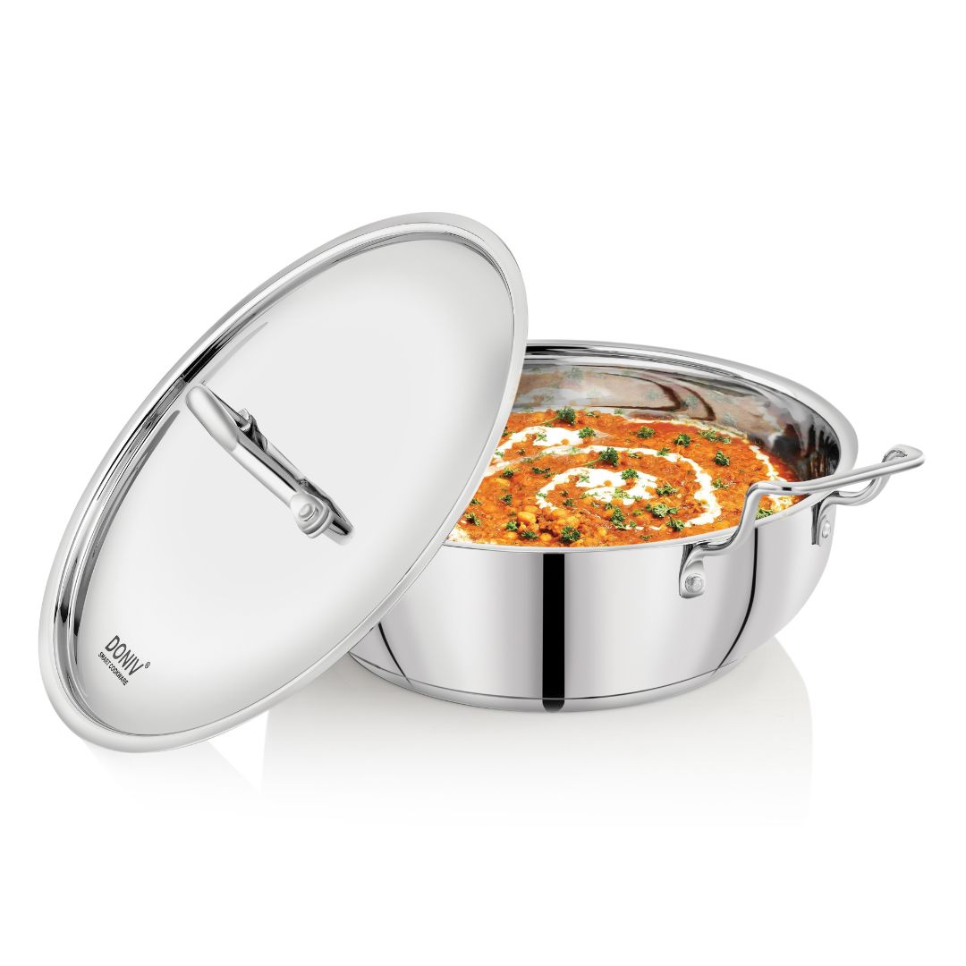 Vinod – Doniv Stainless Steel Majestic Sandwich Bottom Kadai with Steel Lid (5 Liter/ 30 cm) - Induction Friendly