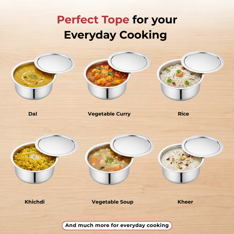 VINOD Doniv Titanium Triply Stainless Steel Tope with Cover 18 cms, 3000 ml Capacity, Induction Friendly