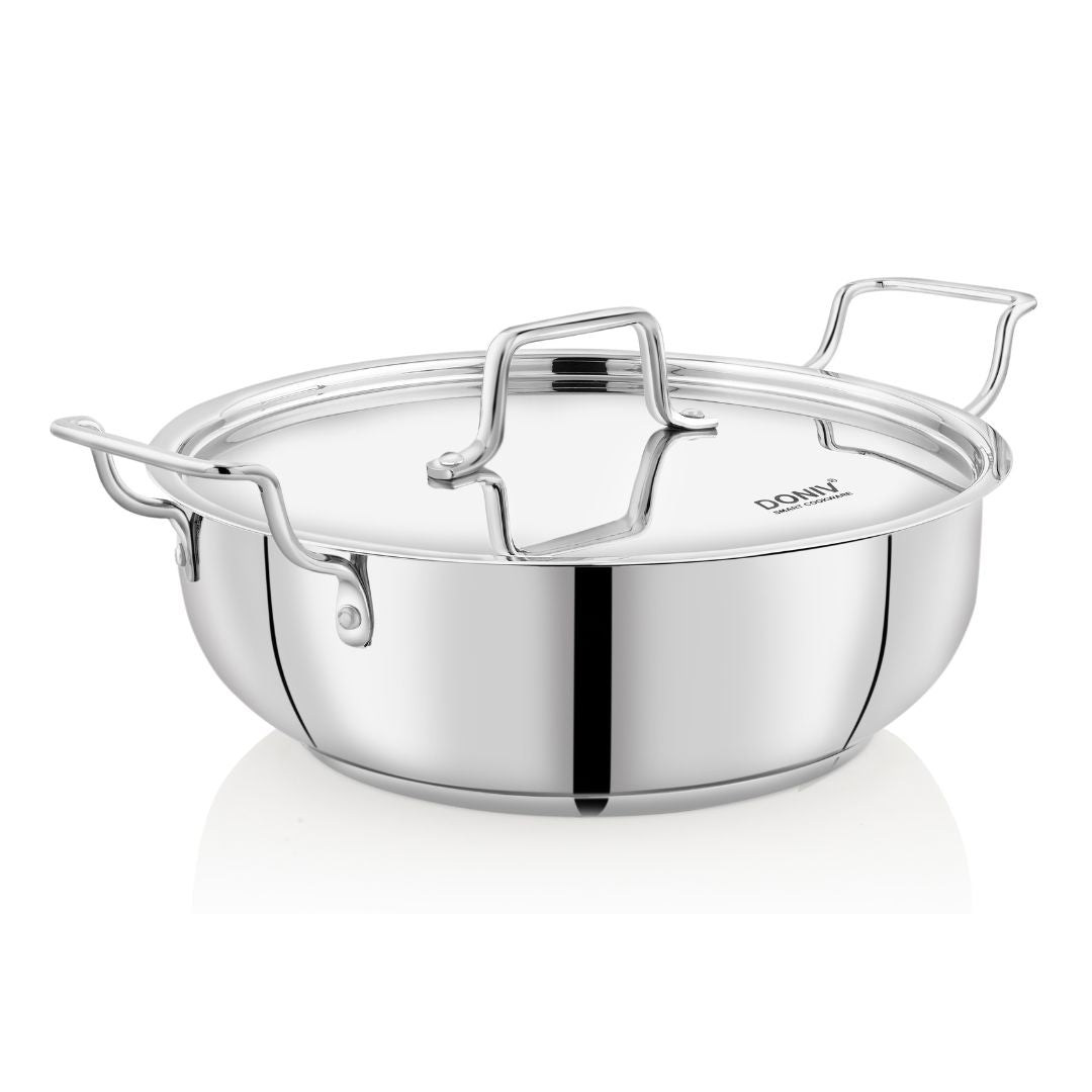 Vinod – Doniv Stainless Steel Majestic Sandwich Bottom Kadai with Steel Lid (5 Liter/ 30 cm) - Induction Friendly