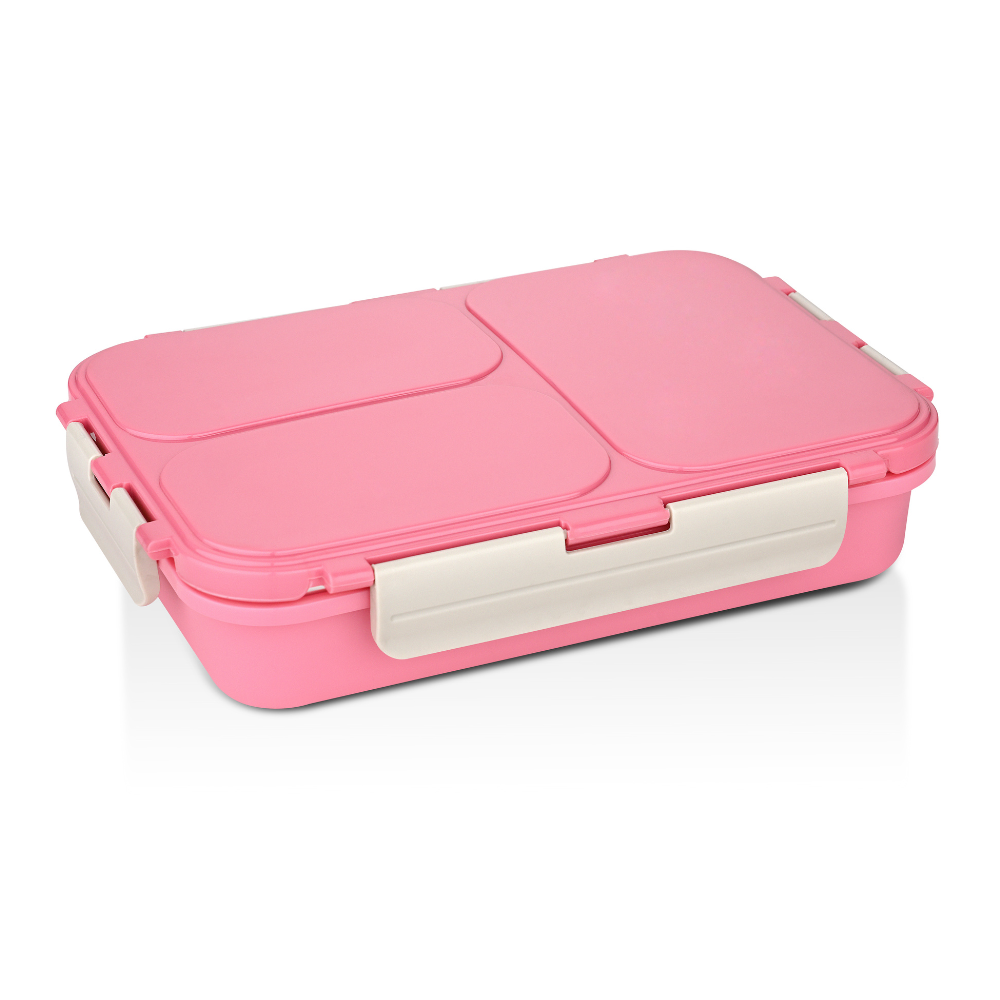 Vinod Stainless Steel 3 Compartment Leak-Proof Lunch Box Vacuum Sealed Tiffin Box for Office, Kids & Adults Freezer Safe Bento Box Airtight Container, Insulated with Safety Lock, Pink