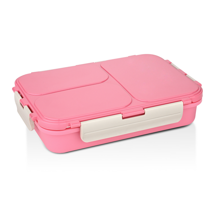 Vinod Stainless Steel 3 Compartment Leak-Proof Lunch Box Vacuum Sealed Tiffin Box for Office, Kids & Adults Freezer Safe Bento Box Airtight Container, Insulated with Safety Lock, Pink