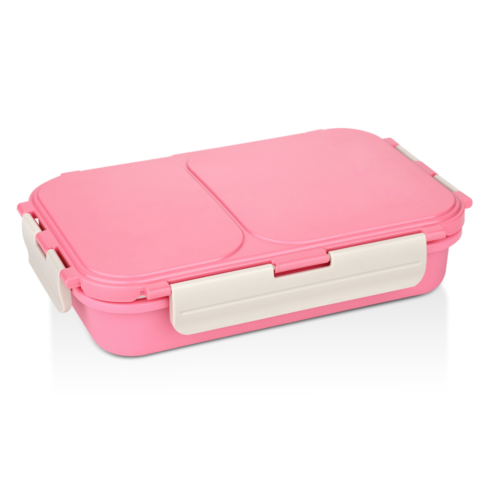 Vinod Stainless Steel 2 Compartment Leak-Proof Lunch Box Vacuum Sealed Tiffin Box for Office, Kids & Adults Freezer Safe Bento Box Airtight Container, Insulated with Safety Lock, Pink