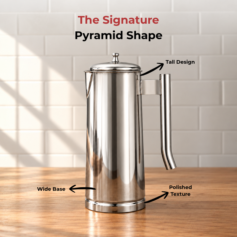 VINOD Pyramid Plain Stainless Steel Water Jug 1750 ml with Lid – Premium Serving Jug for Dining Table & Home