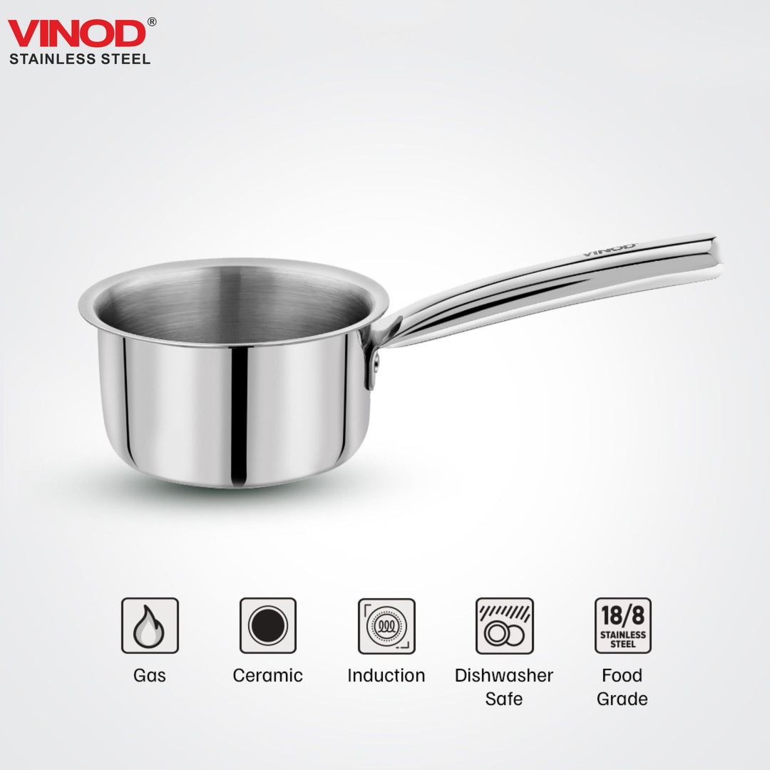 विनोद - क्लारो हेवी गेज स्टेनलेस स्टील सॉस पैन (प्लेन), 1.5 मिमी - क्षमता 1600 मिलीलीटर