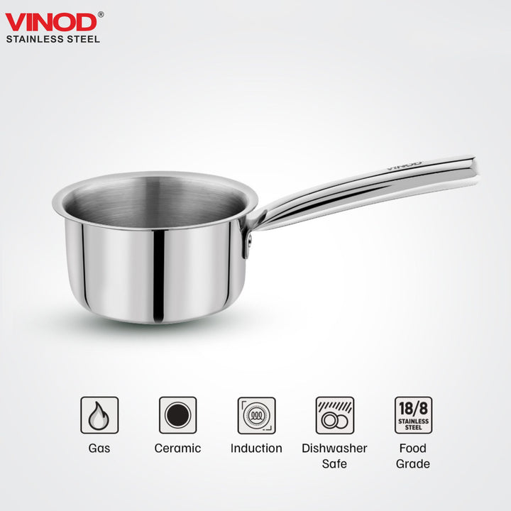 विनोद - क्लारो हेवी गेज स्टेनलेस स्टील सॉस पैन (प्लेन), 1.5 मिमी - क्षमता 1600 मिलीलीटर
