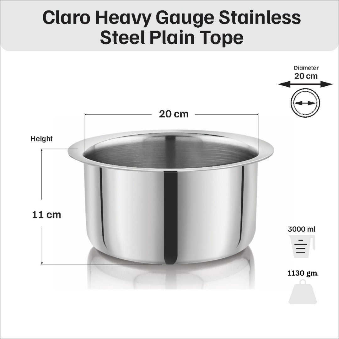 विनोद - क्लारो हेवी गेज स्टेनलेस स्टील टॉप (प्लेन), 1.5 मिमी - क्षमता 3000 मिलीलीटर