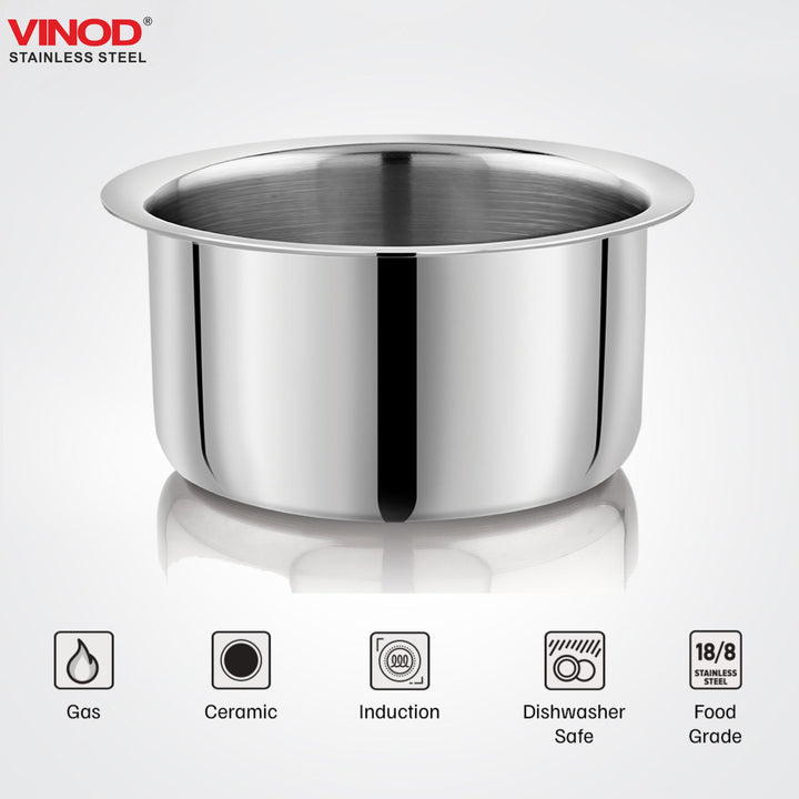 विनोद - क्लारो हेवी गेज स्टेनलेस स्टील टॉप (प्लेन), 1.5 मिमी - क्षमता 3000 मिलीलीटर