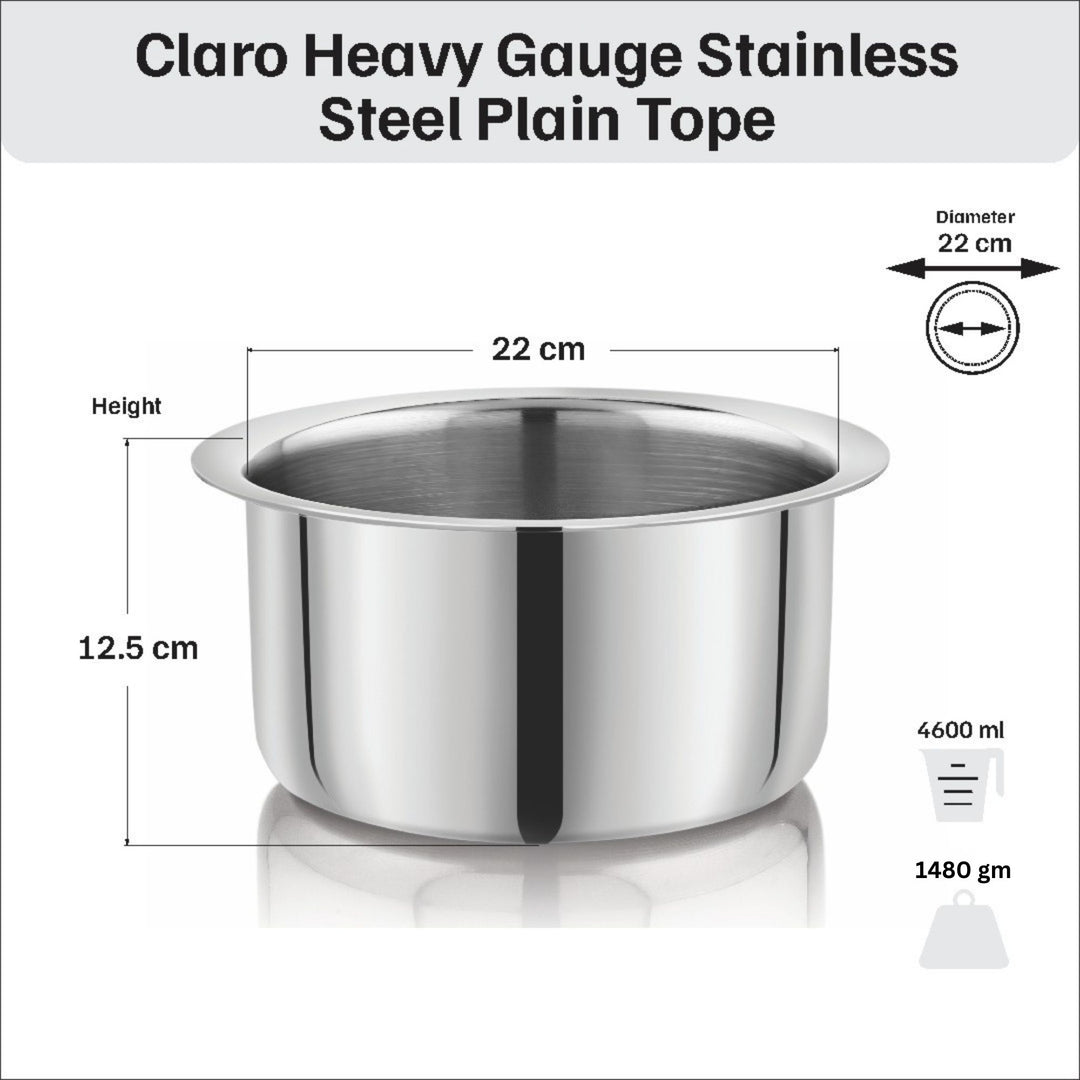 विनोद - क्लारो हेवी गेज स्टेनलेस स्टील टॉप (प्लेन), 1.5 मिमी - क्षमता 4600 मिलीलीटर