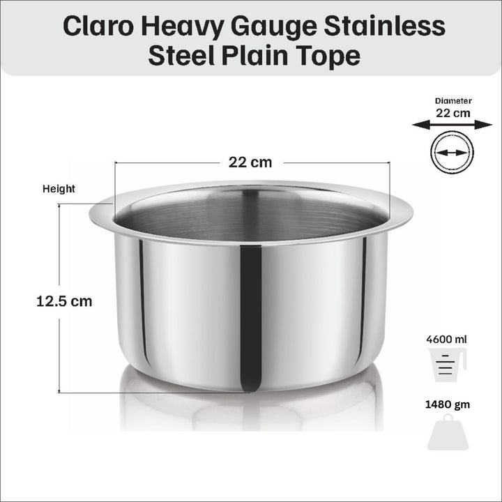 विनोद - क्लारो हेवी गेज स्टेनलेस स्टील टॉप (प्लेन), 1.5 मिमी - क्षमता 4600 मिलीलीटर