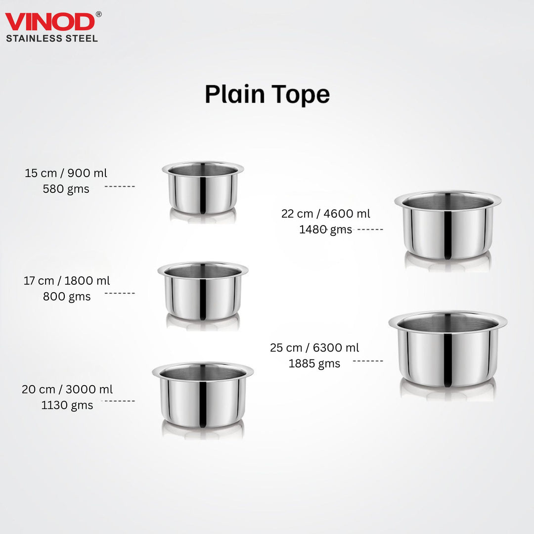विनोद - क्लारो हेवी गेज स्टेनलेस स्टील टॉप (प्लेन), 1.5 मिमी - क्षमता 4600 मिलीलीटर