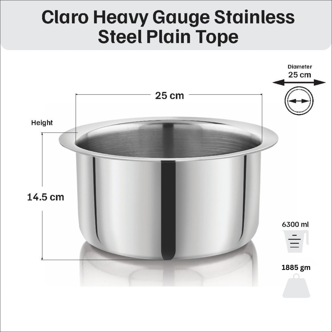 विनोद - क्लारो हेवी गेज स्टेनलेस स्टील टॉप (प्लेन), 1.5 मिमी - क्षमता 6300 मिलीलीटर
