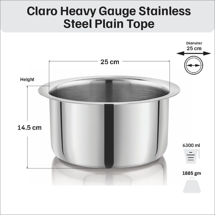 विनोद - क्लारो हेवी गेज स्टेनलेस स्टील टॉप (प्लेन), 1.5 मिमी - क्षमता 6300 मिलीलीटर