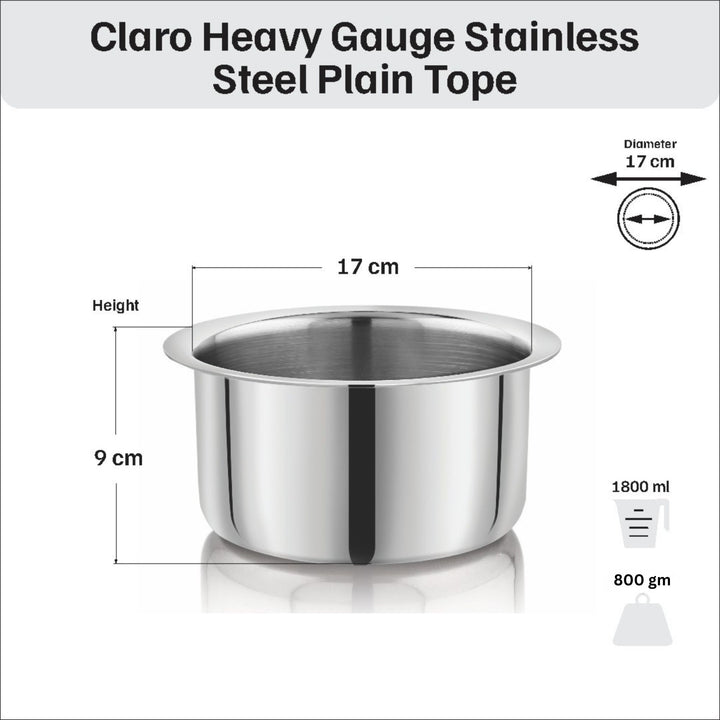 विनोद - क्लारो हेवी गेज स्टेनलेस स्टील टॉप (प्लेन), 1.5 मिमी - क्षमता 1800 मिलीलीटर
