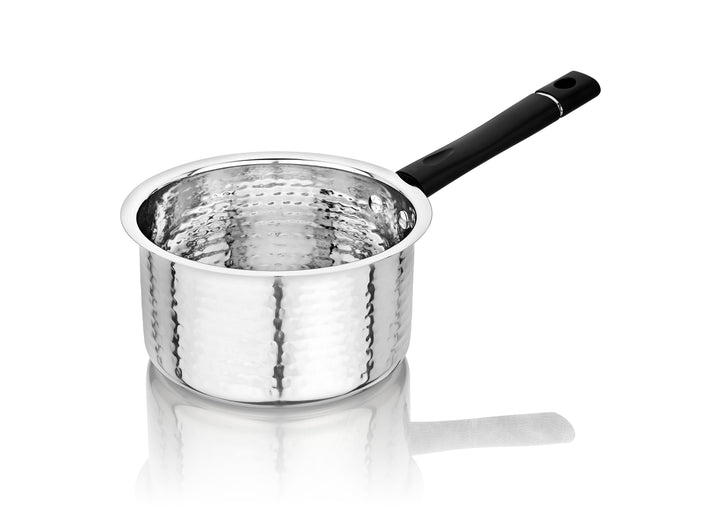 विनोद स्टेनलेस स्टील प्रीमियम हैमर्ड सॉस पैन हैवी गेज 1000 मिली मिल्क पैन, टी पैन, इंडक्शन और गैस स्टोव के अनुकूल, डिशवॉशर सुरक्षित, किचन के लिए टिकाऊ टी पॉट