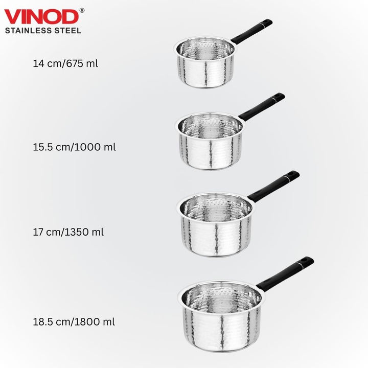 विनोद स्टेनलेस स्टील प्रीमियम हैमर्ड सॉस पैन हैवी गेज 1000 मिली मिल्क पैन, टी पैन, इंडक्शन और गैस स्टोव के अनुकूल, डिशवॉशर सुरक्षित, किचन के लिए टिकाऊ टी पॉट
