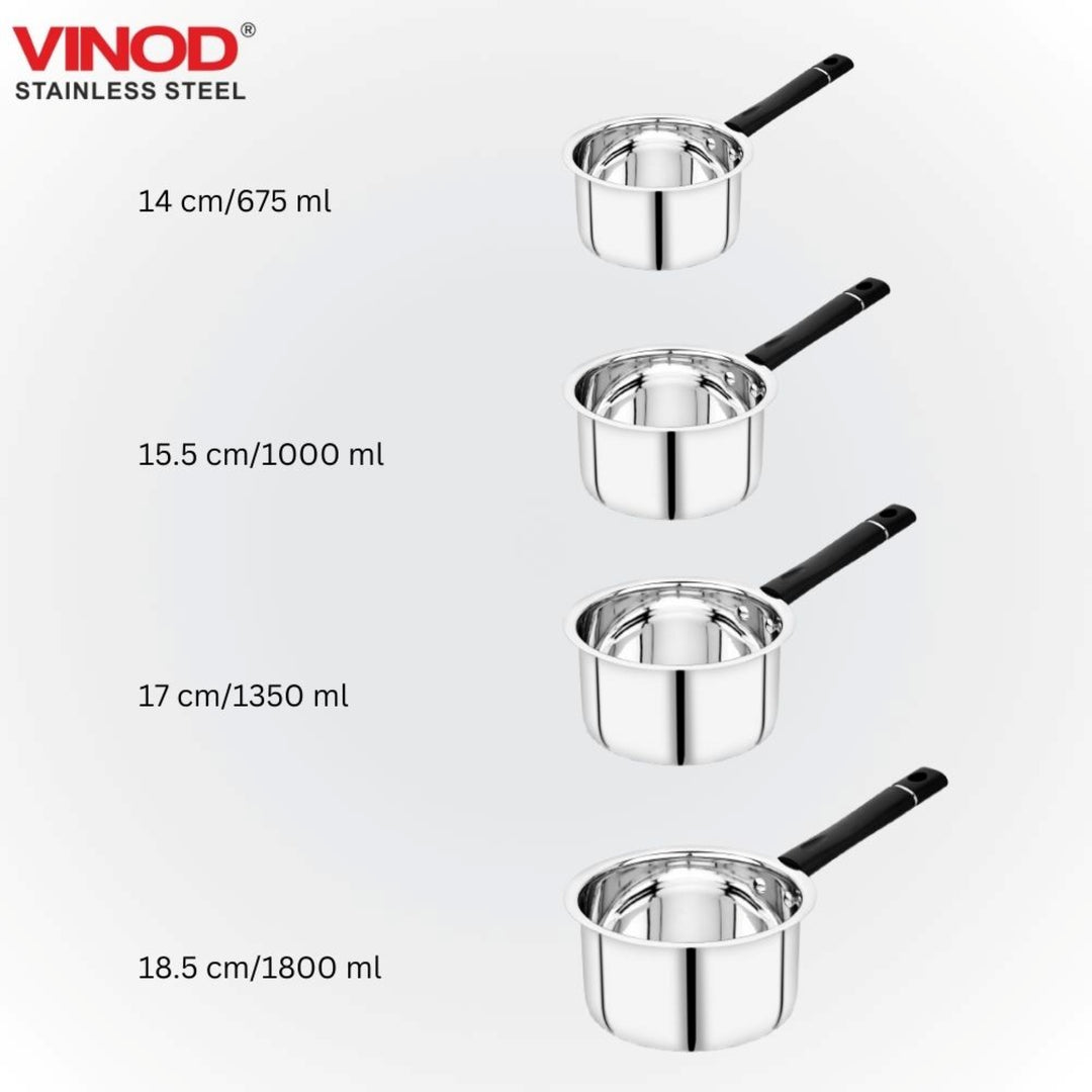 विनोद स्टेनलेस स्टील प्रीमियम सॉस पैन हैवी गेज 1350 मिली मिल्क पैन, टी पैन, इंडक्शन और गैस स्टोव के अनुकूल, डिशवॉशर सुरक्षित, किचन के लिए टिकाऊ टी पॉट