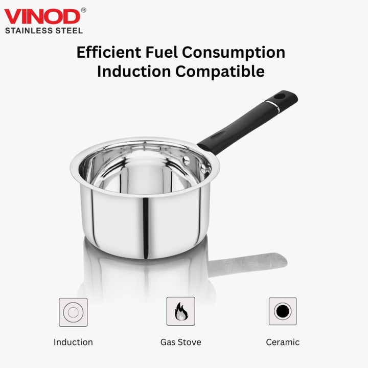 विनोद स्टेनलेस स्टील प्रीमियम सॉस पैन हैवी गेज 1800 मिली मिल्क पैन, टी पैन, इंडक्शन और गैस स्टोव के अनुकूल, डिशवॉशर सुरक्षित, किचन के लिए टिकाऊ टी पॉट
