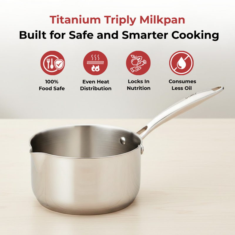 VINOD Doniv Titanium Triply Stainless Steel Milk Pan 16 cms, Capacity 1.60 Liter