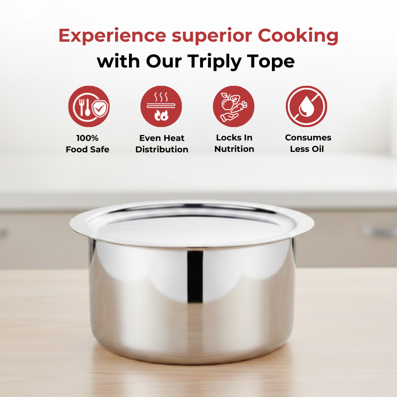 VINOD Doniv Titanium Triply Stainless Steel Tope with Cover 18 cms, 3000 ml Capacity, Induction Friendly