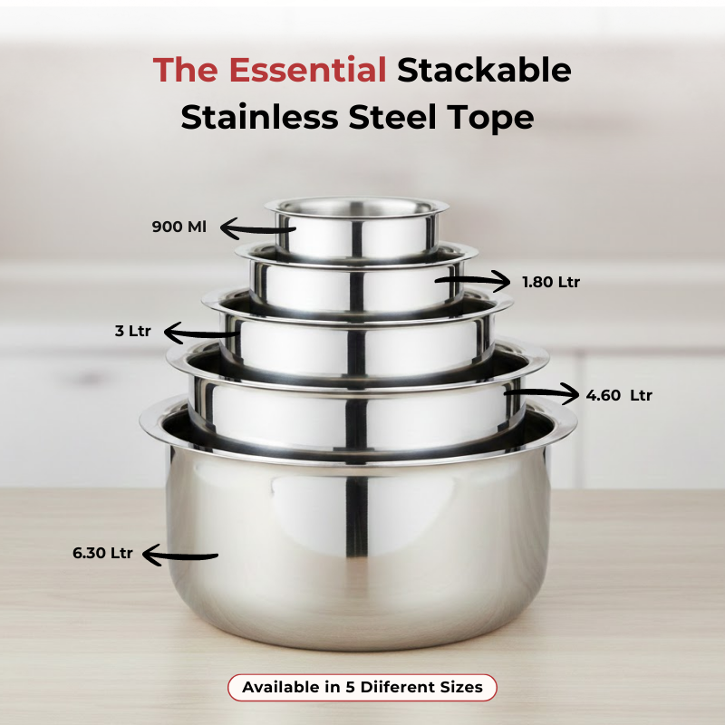 VINOD Doniv Titanium Triply Stainless Steel Tope with Cover 18 cms, 3000 ml Capacity, Induction Friendly