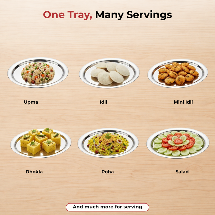 VINOD Stainless Steel Round Service Tray with Highest Grade Steel, Mirror Finish, Strong & Durable, Dishwasher Safe, Rust Free