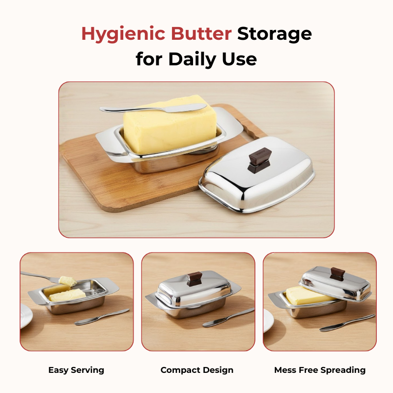 विनोद स्टेनलेस स्टील बटर डिश बटर नाइफ के साथ | टिकाऊ, जंग-मुक्त और स्वच्छ