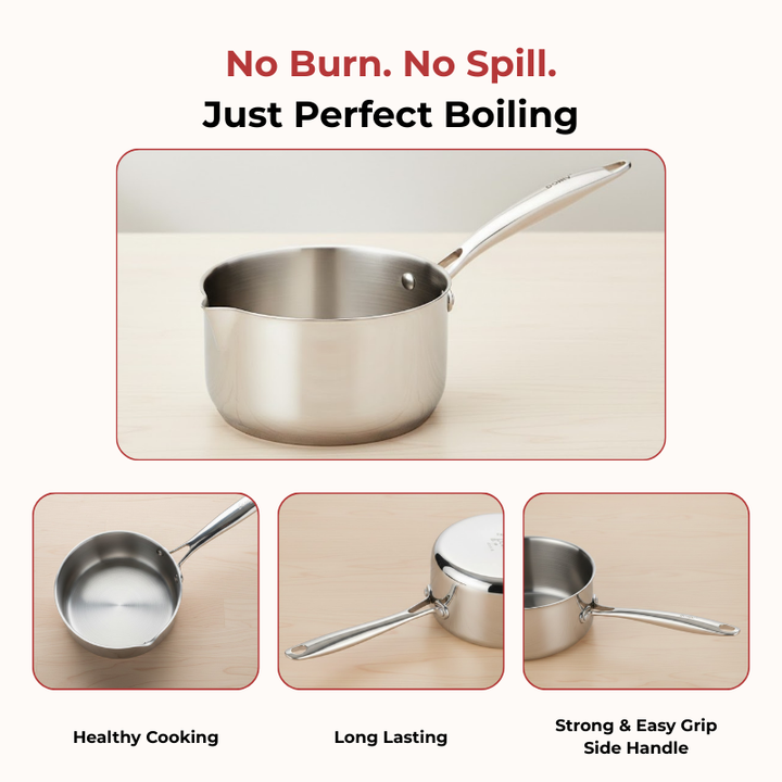 विनोद डोनिव टाइटेनियम ट्रिपली स्टेनलेस स्टील मिल्क पैन 18 सेमी, क्षमता 2.20 लीटर