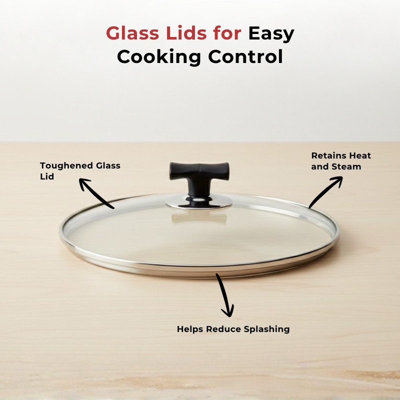 विनोद - डोनिव स्टेनलेस स्टील सैंडविच बॉटम सॉलिटेयर सॉस पॉट ग्लास लिड के साथ 2 पीस का सेट - 16 सेमी और 18 सेमी. (1.4 लीटर और 2.4 लीटर)