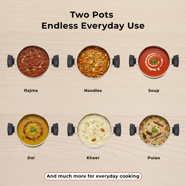 विनोद - डोनिव स्टेनलेस स्टील सैंडविच बॉटम सॉलिटेयर सॉस पॉट ग्लास लिड के साथ 2 पीस का सेट - 16 सेमी और 18 सेमी. (1.4 लीटर और 2.4 लीटर)