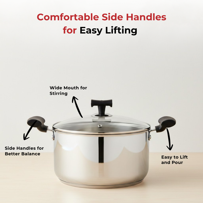 VINOD – DONIV Stainless Steel Sandwich Bottom Solitaire Sauce Pot With Glass Lid Set of 2 Pcs – 16 cm & 18 cm. (1.4 Ltr & 2.4 Ltr)