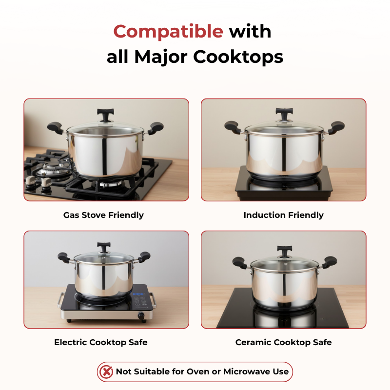 विनोद - डोनिव स्टेनलेस स्टील सैंडविच बॉटम सॉलिटेयर सॉस पॉट ग्लास लिड के साथ 2 पीस का सेट - 16 सेमी और 18 सेमी. (1.4 लीटर और 2.4 लीटर)