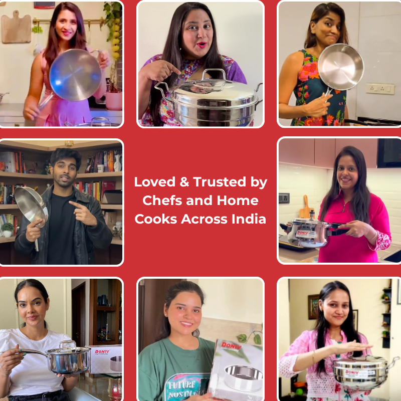 विनोद - डोनिव स्टेनलेस स्टील सैंडविच बॉटम सॉलिटेयर सॉस पॉट ग्लास लिड के साथ 2 पीस का सेट - 16 सेमी और 18 सेमी. (1.4 लीटर और 2.4 लीटर)