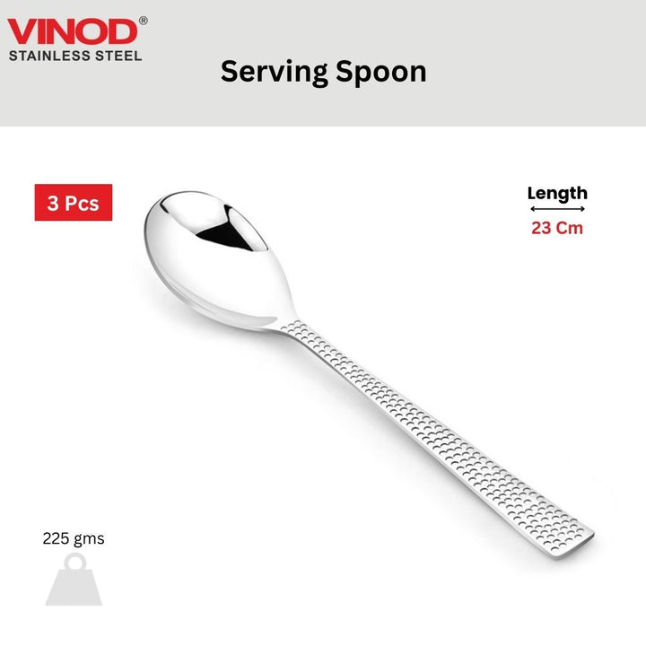 Vinod Stainless Steel 6 Pcs Hammered Finish Serving Spoon Cutlery Set, Rust Free, Mirror Polish, Premium Dinner Spoon, Tableware, Silver