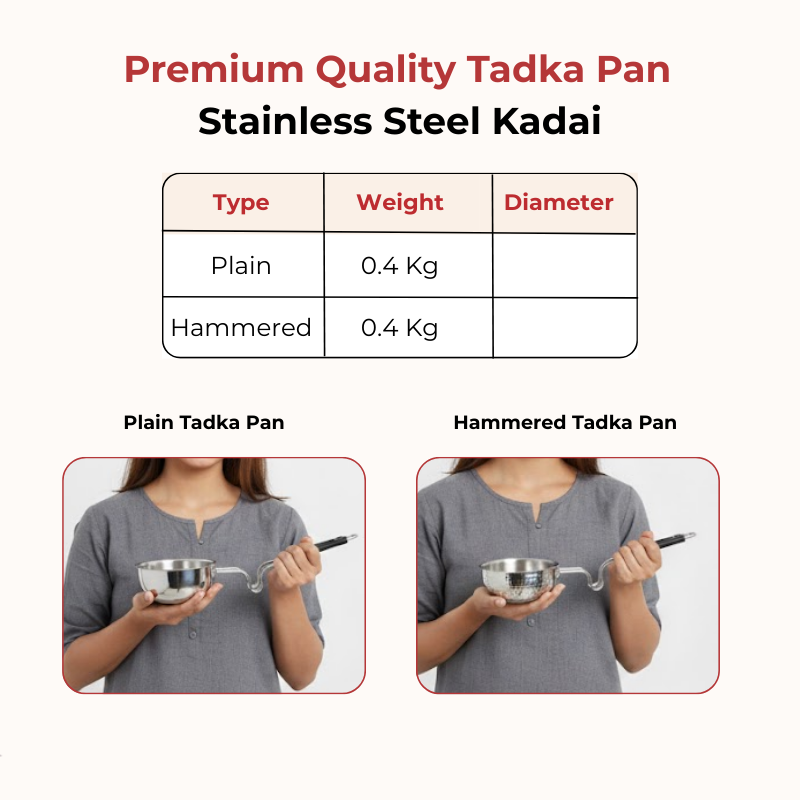 Vinod - Claro Heavy Gauge Stainless Steel Hammered Tadka Pan, 1.5 mm