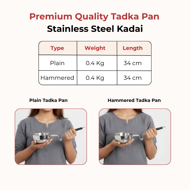 Vinod - Claro Heavy Gauge Stainless Steel Hammered Tadka Pan, 1.5 mm