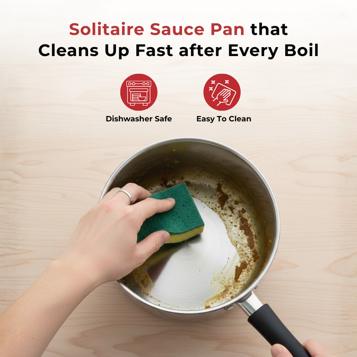 विनोद - डोनिव स्टेनलेस स्टील सैंडविच बॉटम सॉलिटेयर सॉस पैन ग्लास लिड के साथ - इंडक्शन फ्रेंडली - क्षमता 1.4 लीटर (16 सेमी)