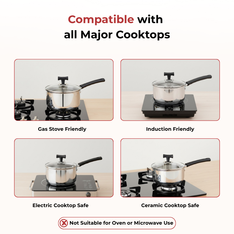 विनोद - डोनिव स्टेनलेस स्टील सैंडविच बॉटम सॉलिटेयर सॉस पैन ग्लास लिड के साथ - इंडक्शन फ्रेंडली - क्षमता 1.4 लीटर (16 सेमी)