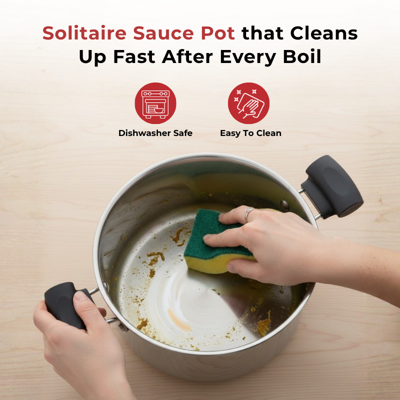 VINOD – DONIV Stainless Steel Sandwich Bottom Solitaire Sauce Pot with Glass Lid & Side handle, Induction Friendly, Capacity 1.4 Ltr (16cm)