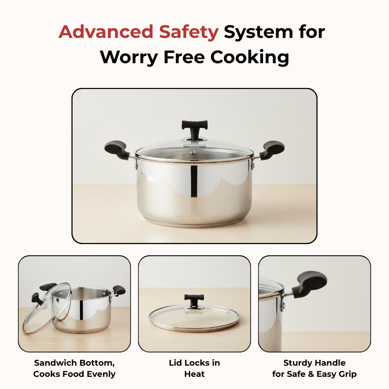 VINOD – DONIV Stainless Steel Sandwich Bottom Solitaire Sauce Pot with Glass Lid & Side handle, Induction Friendly, Capacity 1.4 Ltr (16cm)