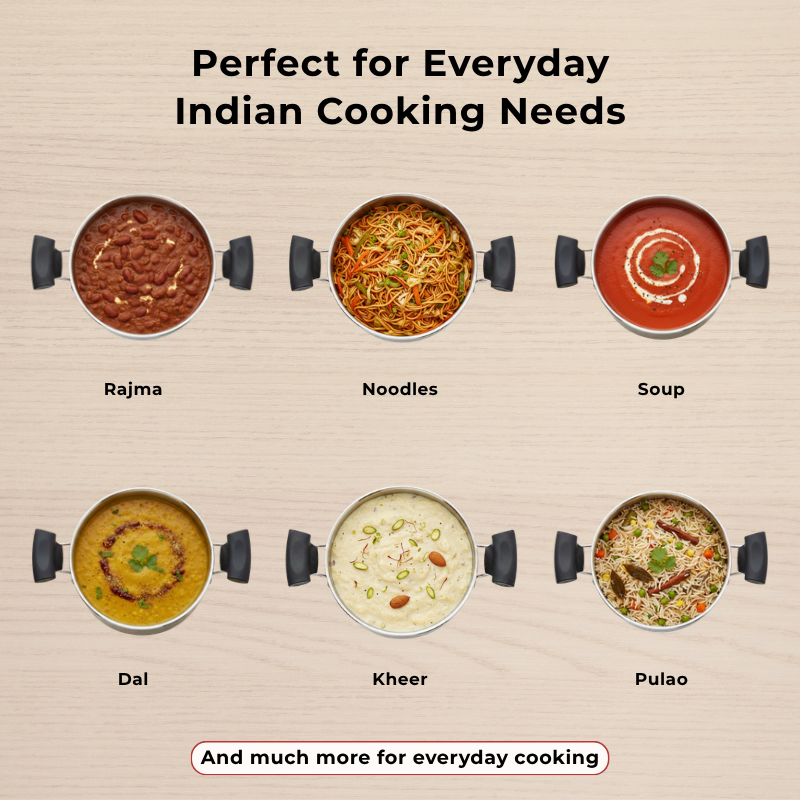 VINOD – DONIV Stainless Steel Sandwich Bottom Solitaire Sauce Pot with Glass Lid & Side handle, Induction Friendly, Capacity 1.4 Ltr (16cm)