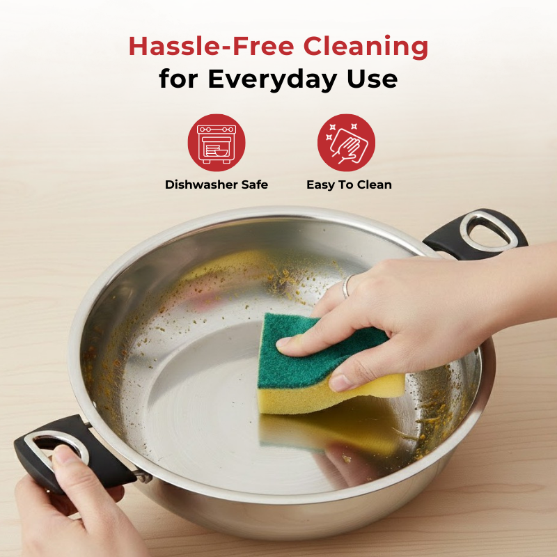 VINOD - DONIV Stainless Steel Sorrento Sandwich Bottom Kadai with Steel Lid 24 cm – Capacity 3.5 Liter -Induction Friendly