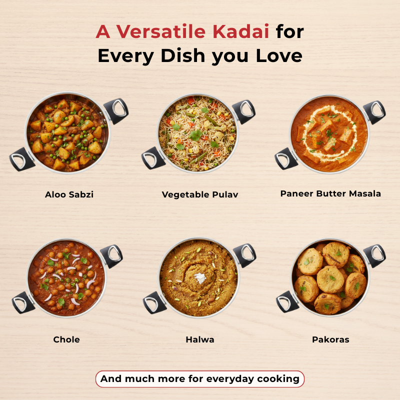 VINOD - DONIV Stainless Steel Sorrento Sandwich Bottom Kadai with Steel Lid 24 cm – Capacity 3.5 Liter -Induction Friendly