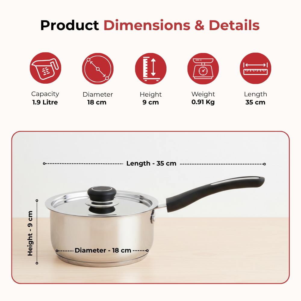 Vinod Doniv Sorrento sandwich bottom stainless steel saucepan with steel lid, 18 cm, 2200 ml, product view 8
