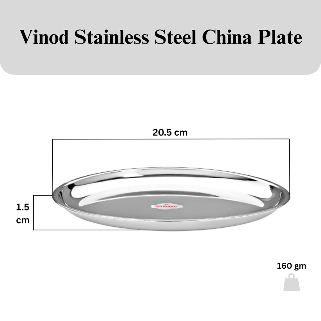 विनोद स्टेनलेस स्टील चाइना डिश / सर्विंग डिश / सलाद प्लेट / स्नैक प्लेट, 6 पीस का सेट, व्यास 20.5 सेमी