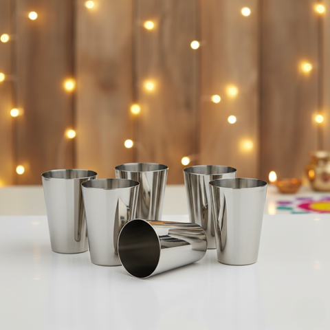 Vinod Stainless Steel Plain Glass, Set of 6 Pieces, No.7 – Capacity 300 ml